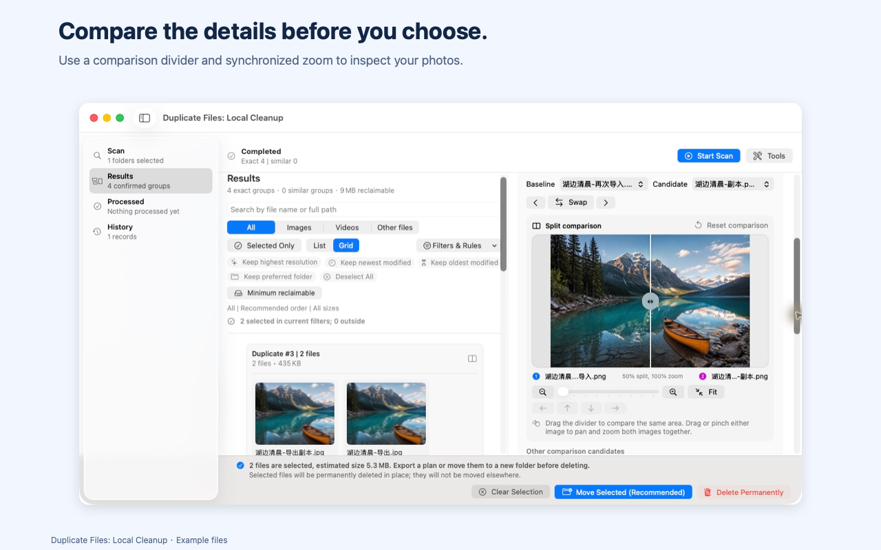 Photo comparison in the Mac app