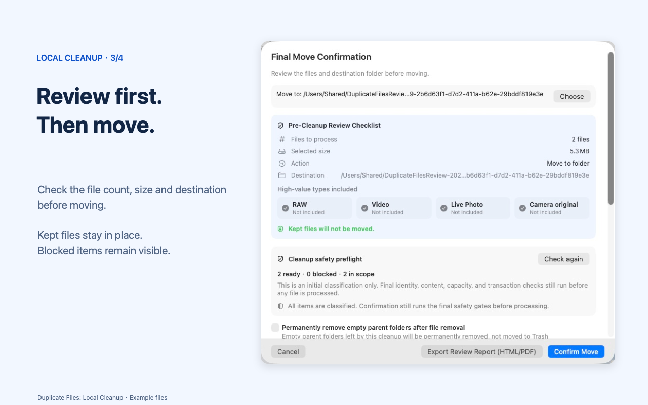 Move confirmation and file checks