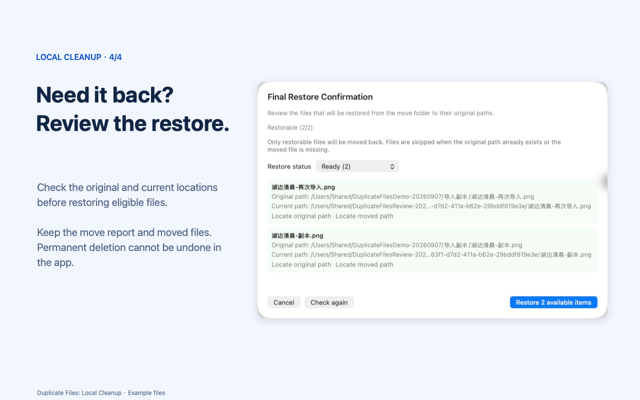 Preview of files available to restore